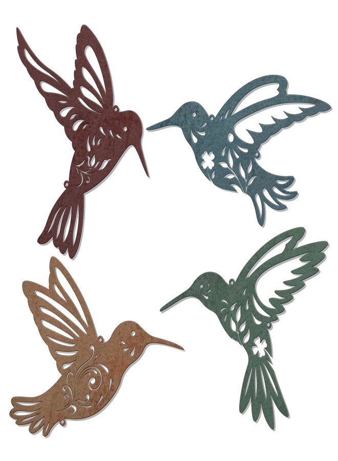 KOYILTD 4 Pieces Hummingbird Metal Wall Art Rustic Bird Outdoor Wall Art Farmhouse Metal Hummingbird Decorations Bird Decor for Home Living Room Kitchen Bedroom Bathroom (Colorful) - Image 1